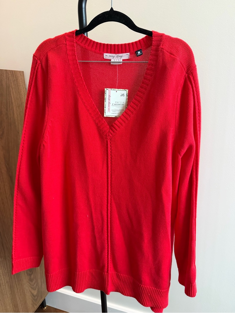In Every Story Red 100% Cotton V-Neck Long Sleeve Sweater NWT Size 1X